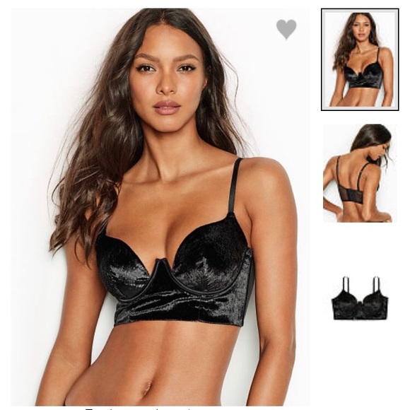 ✨HP✨ VS Shimmer Velvet Long Line Balconet Bra Black 32B - Picture 4 of 9